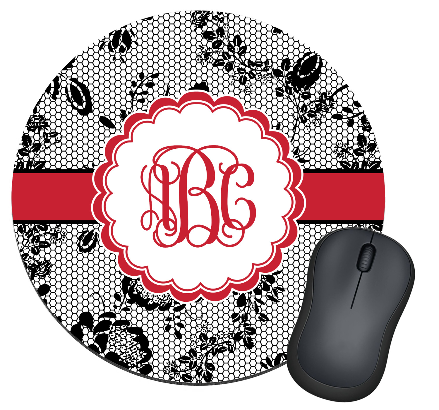 Black Lace Round Mouse Pad (Personalized) YouCustomizeIt