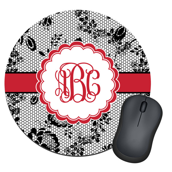 Custom Black Lace Round Mouse Pad (Personalized)