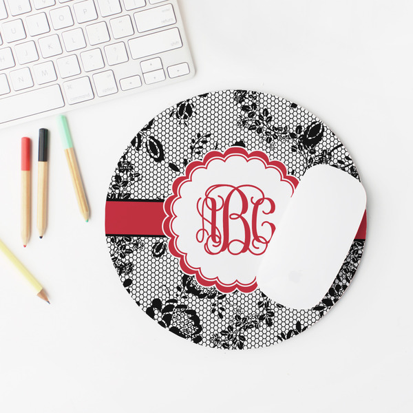 Black Lace Round Mousepad - LIFESTYLE 2