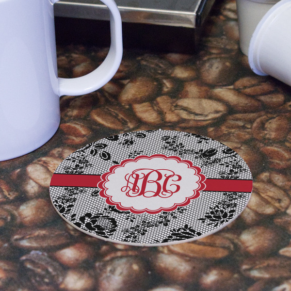 Black Lace Round Paper Coaster - Front