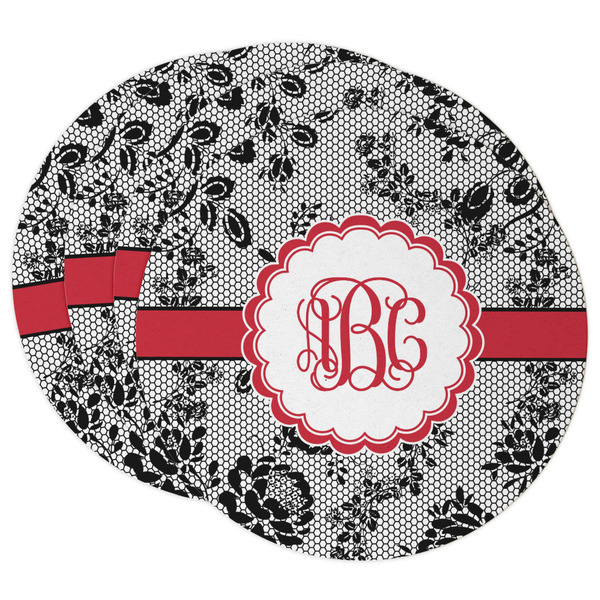 Custom Black Lace Round Paper Coasters w/ Monograms