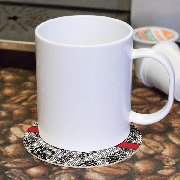 Black Lace Round Paper Coaster - With Mug