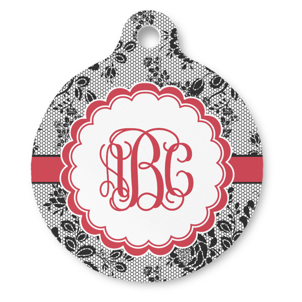 Custom Black Lace Round Pet ID Tag - Large (Personalized)