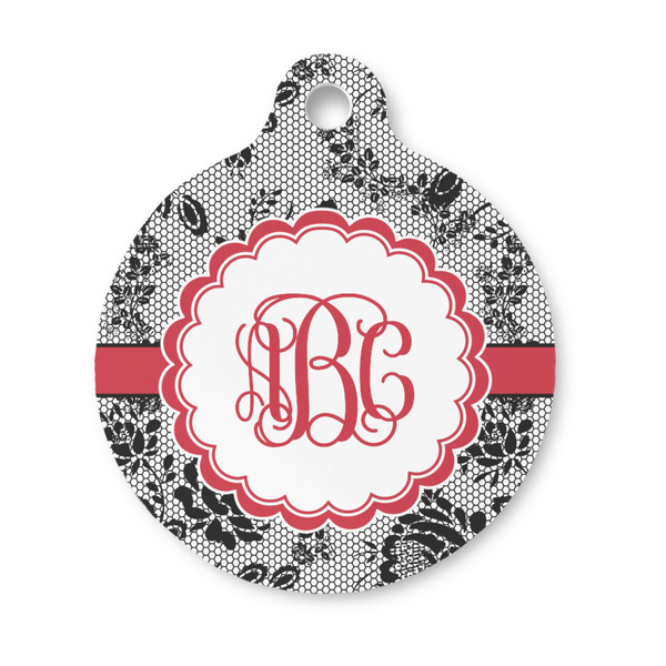 Custom Black Lace Round Pet ID Tag - Small (Personalized)