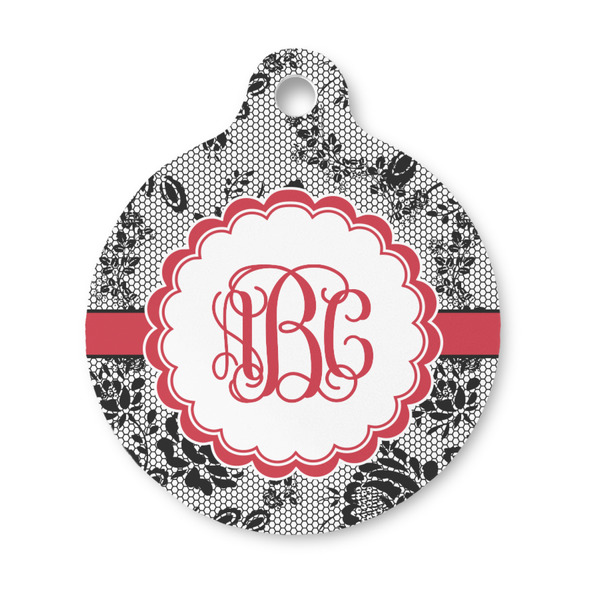 Custom Black Lace Round Pet ID Tag - Small (Personalized)