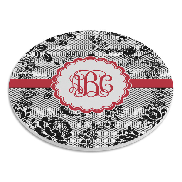 Black Lace Round Stone Trivet - Angle View