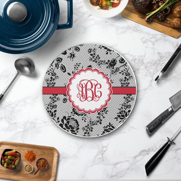 Black Lace Round Stone Trivet - In Context View