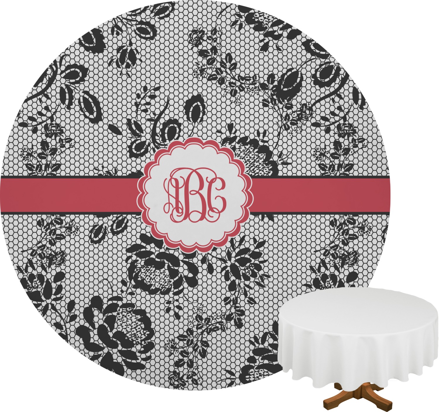 Black Lace Round Table Cloth 90" (Personalized) YouCustomizeIt