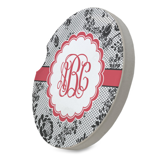 Black Lace Sandstone Car Coaster - STANDING ANGLE