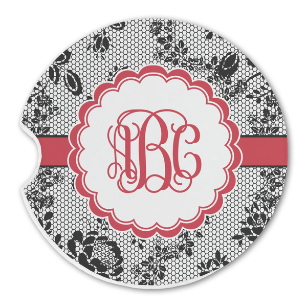 Custom Black Lace Sandstone Car Coaster - Single (Personalized)