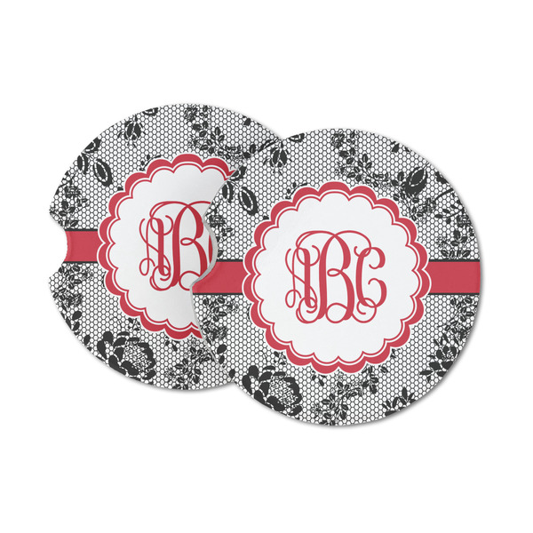 Custom Black Lace Sandstone Car Coasters - Set of 2 (Personalized)