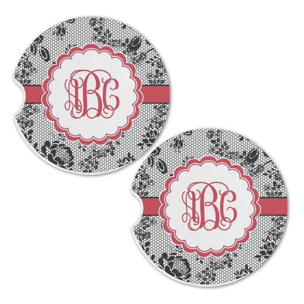 Black Lace Sandstone Car Coasters - Set of 2