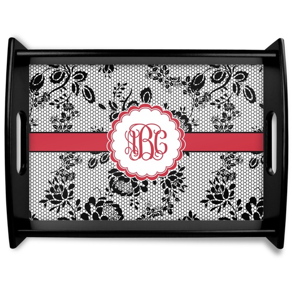 Custom Black Lace Black Wooden Tray - Large (Personalized)