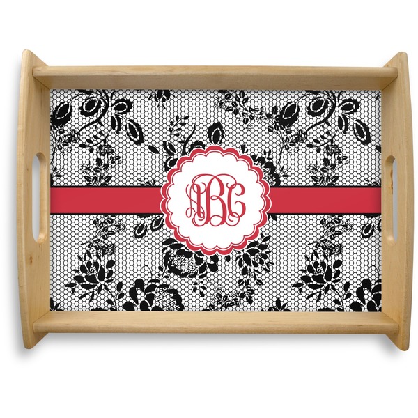 Custom Black Lace Natural Wooden Tray - Large (Personalized)