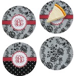 Black Lace Set of 4 Glass Appetizer / Dessert Plate 8" (Personalized)