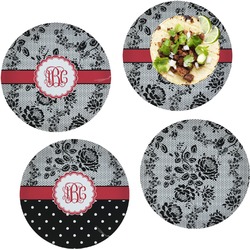 Black Lace Set of 4 Glass Lunch / Dinner Plate 10" (Personalized)