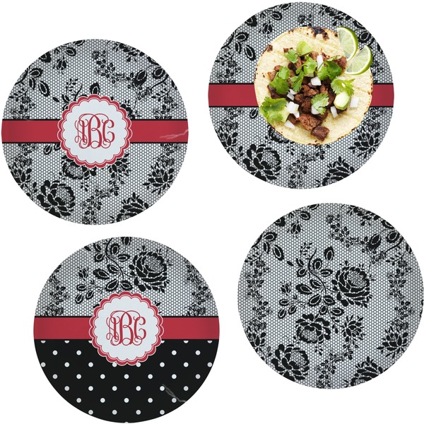 Custom Black Lace Set of 4 Glass Lunch / Dinner Plate 10" (Personalized)