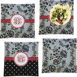 Black Lace Set of 4 Glass Square Lunch / Dinner Plate 9.5" (Personalized)