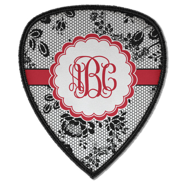Custom Black Lace Iron on Shield Patch A w/ Monogram