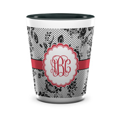 Black Lace Ceramic Shot Glass - 1.5 oz - Two Tone - Set of 4 (Personalized)