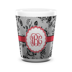Black Lace Ceramic Shot Glass - 1.5 oz - White - Set of 4 (Personalized)