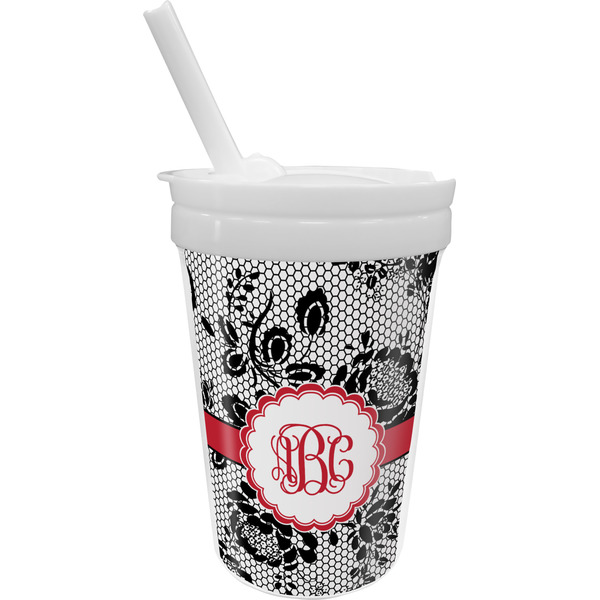 Custom Black Lace Sippy Cup with Straw (Personalized)