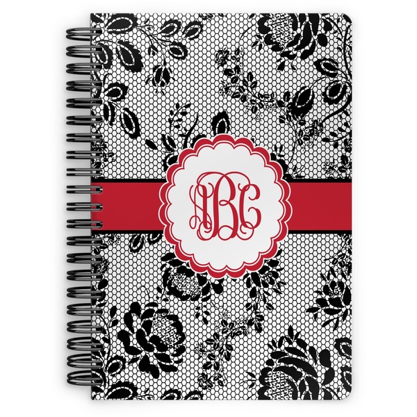 Custom Black Lace Spiral Notebook - 7x10 w/ Monogram
