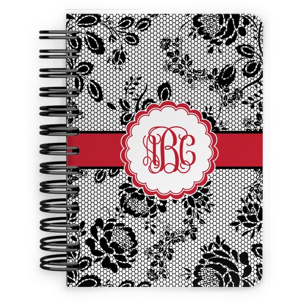 Custom Black Lace Spiral Notebook - 5x7 w/ Monogram