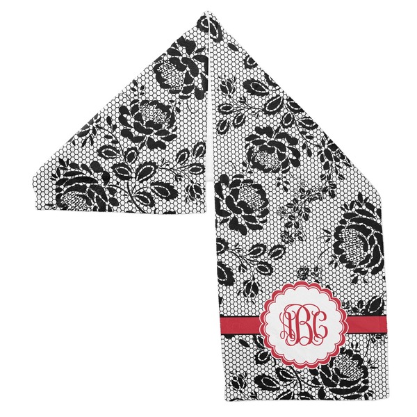 Black Lace Sports Towel Folded - Both Sides Showing