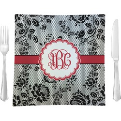 Black Lace 9.5" Glass Square Lunch / Dinner Plate- Single or Set of 4 (Personalized)