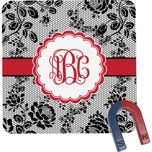 Custom Black Lace Square Fridge Magnet (Personalized)