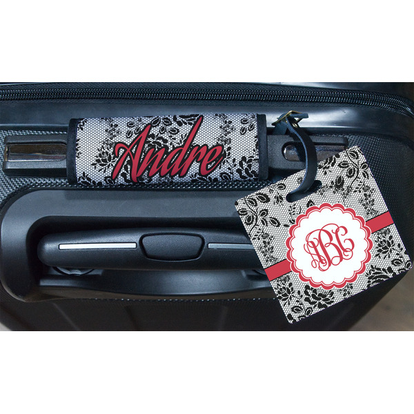 Black Lace Square Luggage Tag & Handle Wrap - In Context