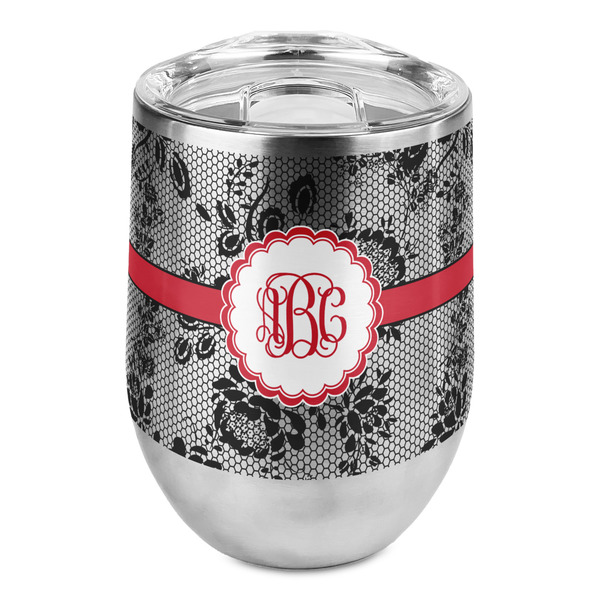 Custom Black Lace Stemless Wine Tumbler - Full Print (Personalized)