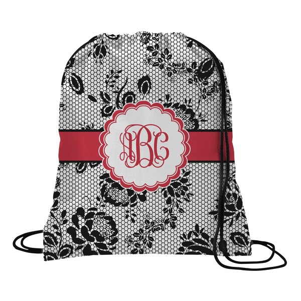 Custom Black Lace Drawstring Backpack - Large (Personalized)
