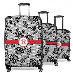 Black Lace 3 Piece Luggage Set - 20" Carry On, 24" Medium Checked, 28" Large Checked (Personalized)