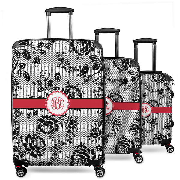 Custom Black Lace 3 Piece Luggage Set - 20" Carry On, 24" Medium Checked, 28" Large Checked (Personalized)