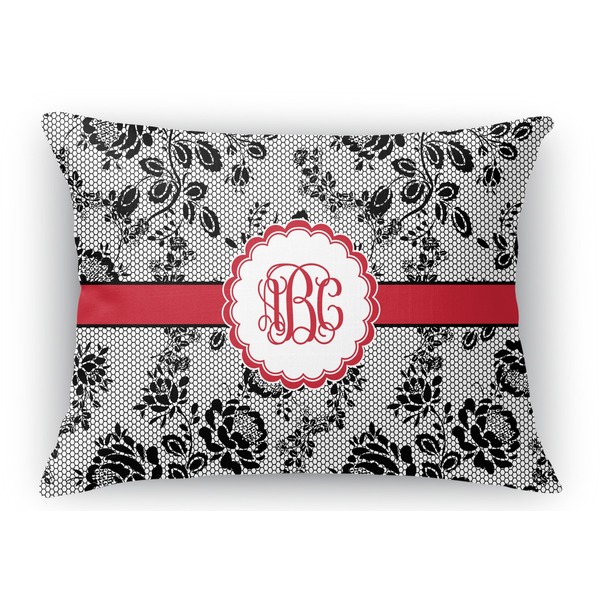 Custom Black Lace Rectangular Throw Pillow Case - 12"x18" (Personalized)