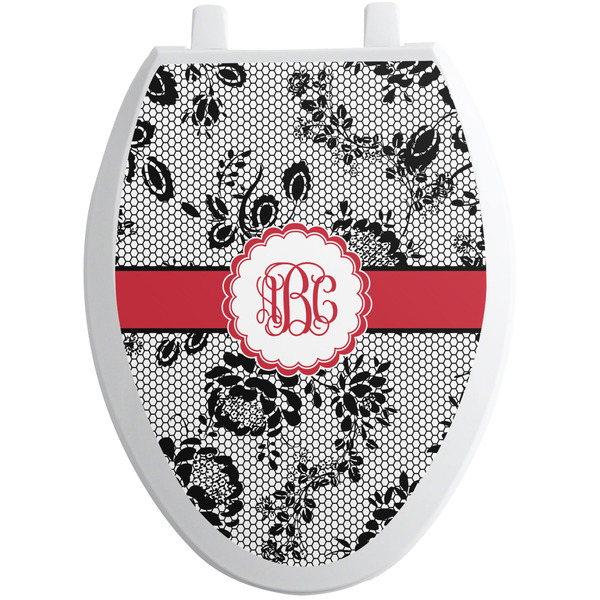 Custom Black Lace Toilet Seat Decal - Elongated (Personalized)