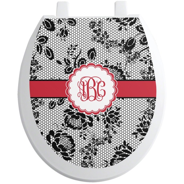 Custom Black Lace Toilet Seat Decal - Round (Personalized)