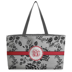 Black Lace Beach Totes Bag - w/ Black Handles (Personalized)