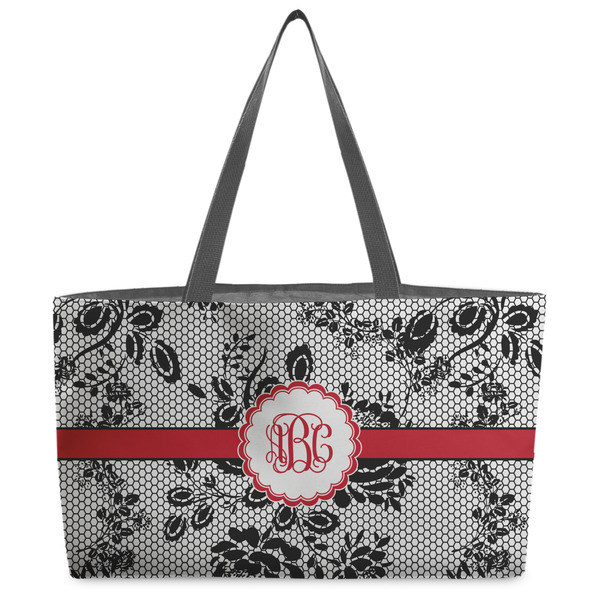 Custom Black Lace Beach Totes Bag - w/ Black Handles (Personalized)