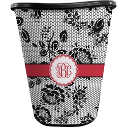 Black Lace Waste Basket - Single Sided (Black) (Personalized)