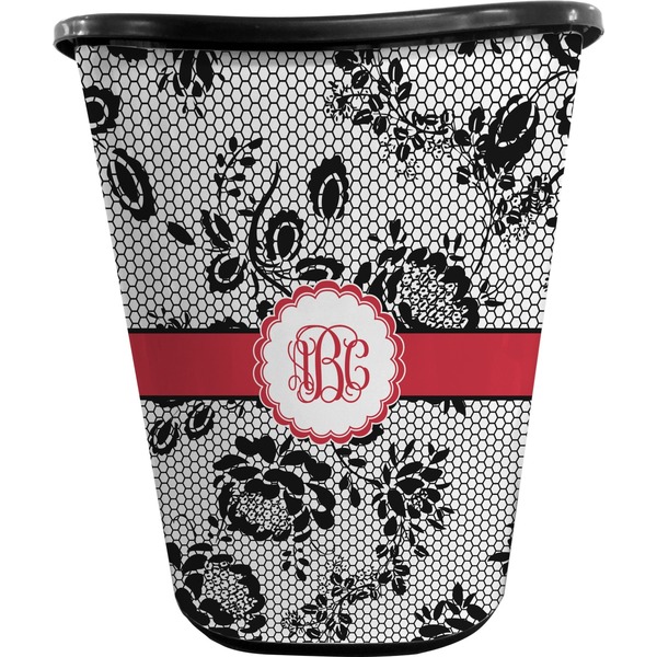 Custom Black Lace Waste Basket - Single Sided (Black) (Personalized)