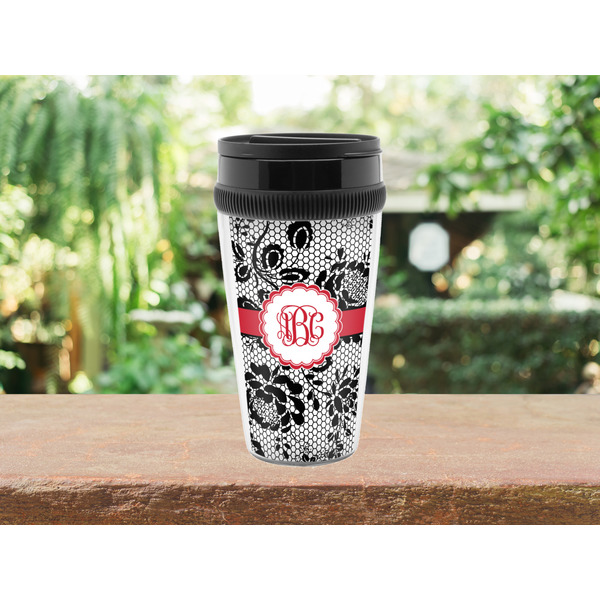 Black Lace Travel Mug Lifestyle (Personalized)