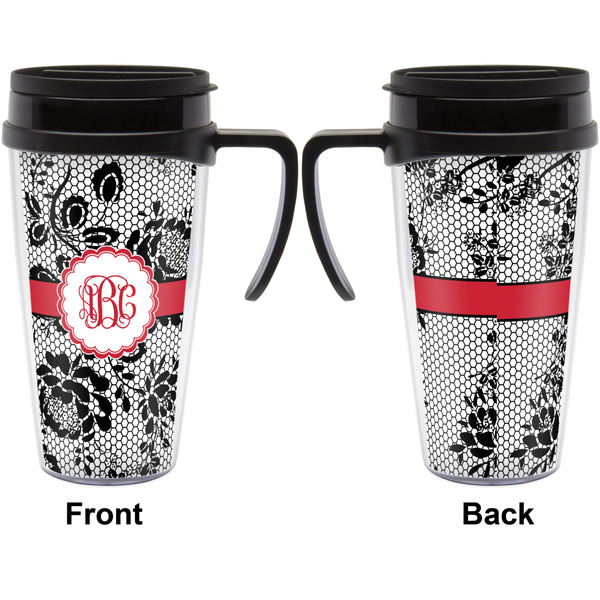 Black Lace Travel Mug with Black Handle - Approval
