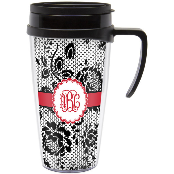 Custom Black Lace Acrylic Travel Mug with Handle (Personalized)