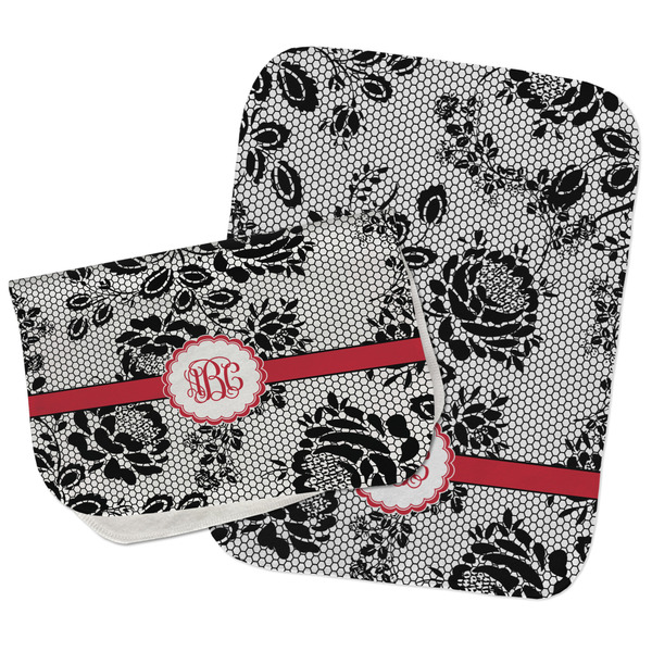 Black Lace Two Rectangle Burp Cloths - Open & Folded