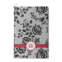 Black Lace Waffle Weave Golf Towel (Personalized)