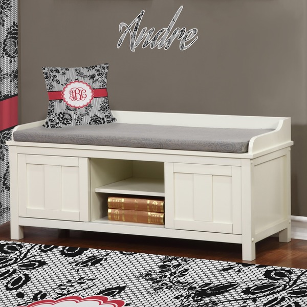 Black Lace Wall Name Decal Above Storage bench
