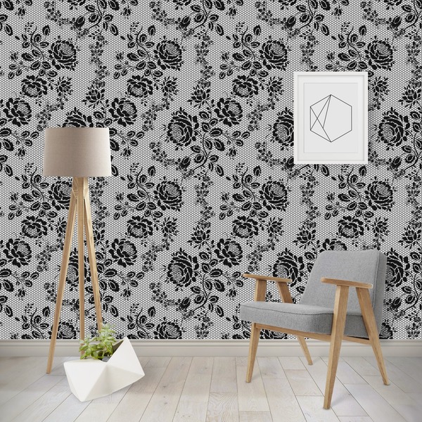 Custom Black Lace Wallpaper & Surface Covering (Peel & Stick - Repositionable)